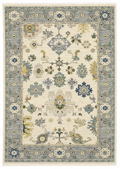 Oushak Rugs Lucca 846H Ivory - Beige & Lt. Blue - Blue Machine Made Rug