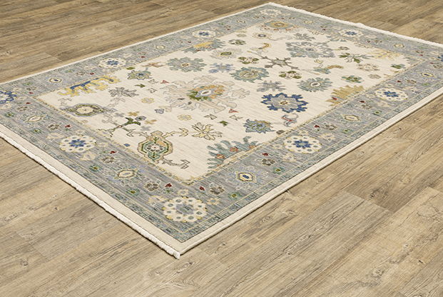 Oushak Rugs Lucca 846H Ivory - Beige & Lt. Blue - Blue Machine Made Rug