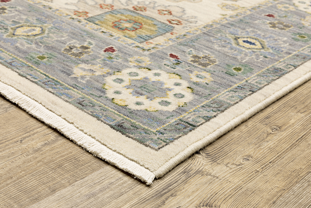 Oushak Rugs Lucca 846H Ivory - Beige & Lt. Blue - Blue Machine Made Rug