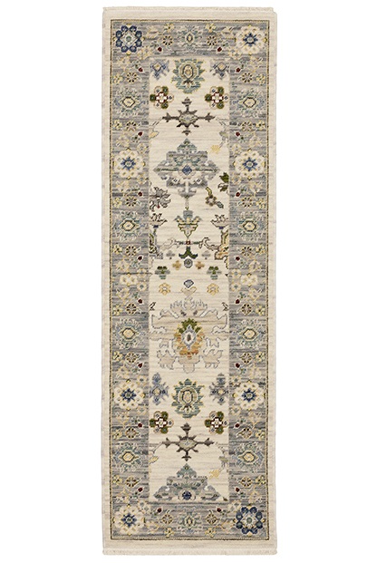 Oushak Rugs Lucca 846H Ivory - Beige & Lt. Blue - Blue Machine Made Rug