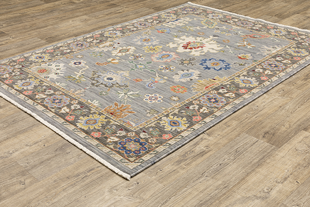 Oushak Rugs Lucca 846D Lt. Blue - Blue & Lt. Brown - Chocolate Machine Made Rug