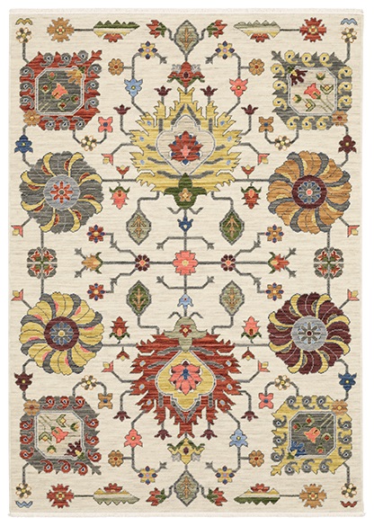 Oushak Rugs Lucca 8111W Ivory - Beige & Multi Machine Made Rug