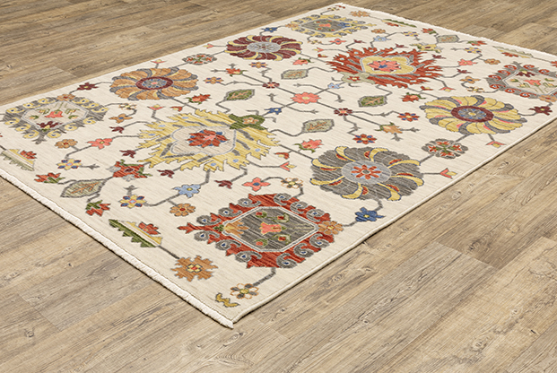 Oushak Rugs Lucca 8111W Ivory - Beige & Multi Machine Made Rug