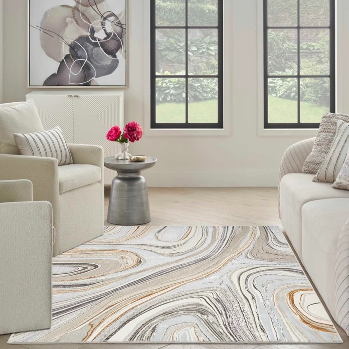 Contemporary & Transitional Rugs Glitz GLZ21 Lt. Grey - Grey & Lt. Gold - Gold Machine Made Rug