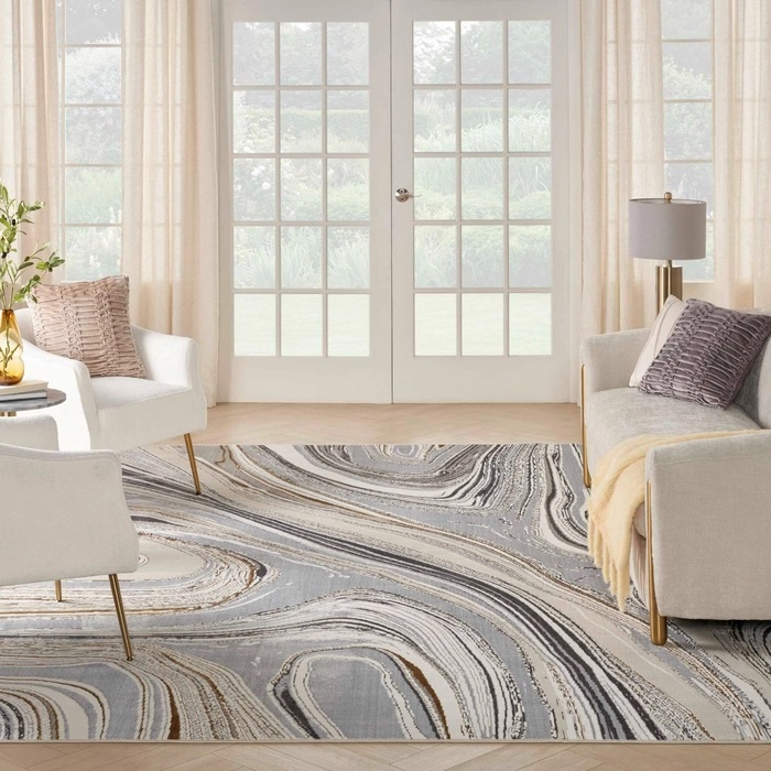 Contemporary & Transitional Rugs Glitz GLZ21 Lt. Grey - Grey & Lt. Gold - Gold Machine Made Rug