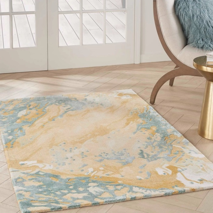 Contemporary & Transitional Rugs Prismatic PRS36 Lt. Blue - Blue & Lt. Gold - Gold Hand Tufted Rug