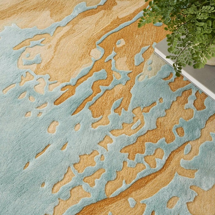 Contemporary & Transitional Rugs Prismatic PRS36 Lt. Blue - Blue & Lt. Gold - Gold Hand Tufted Rug