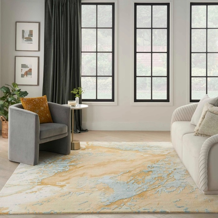 Contemporary & Transitional Rugs Prismatic PRS36 Lt. Blue - Blue & Lt. Gold - Gold Hand Tufted Rug