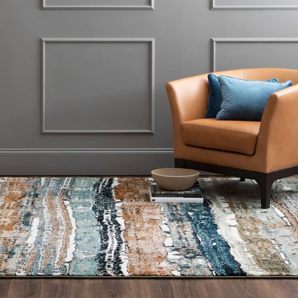 Contemporary & Transitional Rugs Epiphany Colorful Waves Robins Egg Lt. Blue - Blue & Multi Machine Made Rug