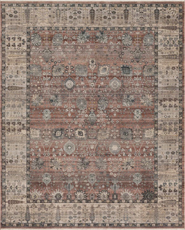 Traditional & Oriental Rugs Echo Tesorino Pudra Red - Burgundy & Ivory - Beige Machine Made Rug