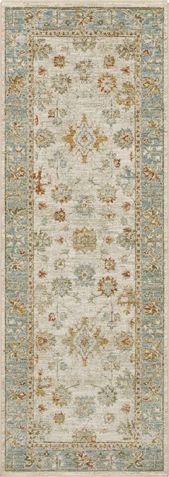 Oushak Rugs Adalia Iznik Cream Ivory - Beige & Lt. Blue - Blue Machine Made Rug