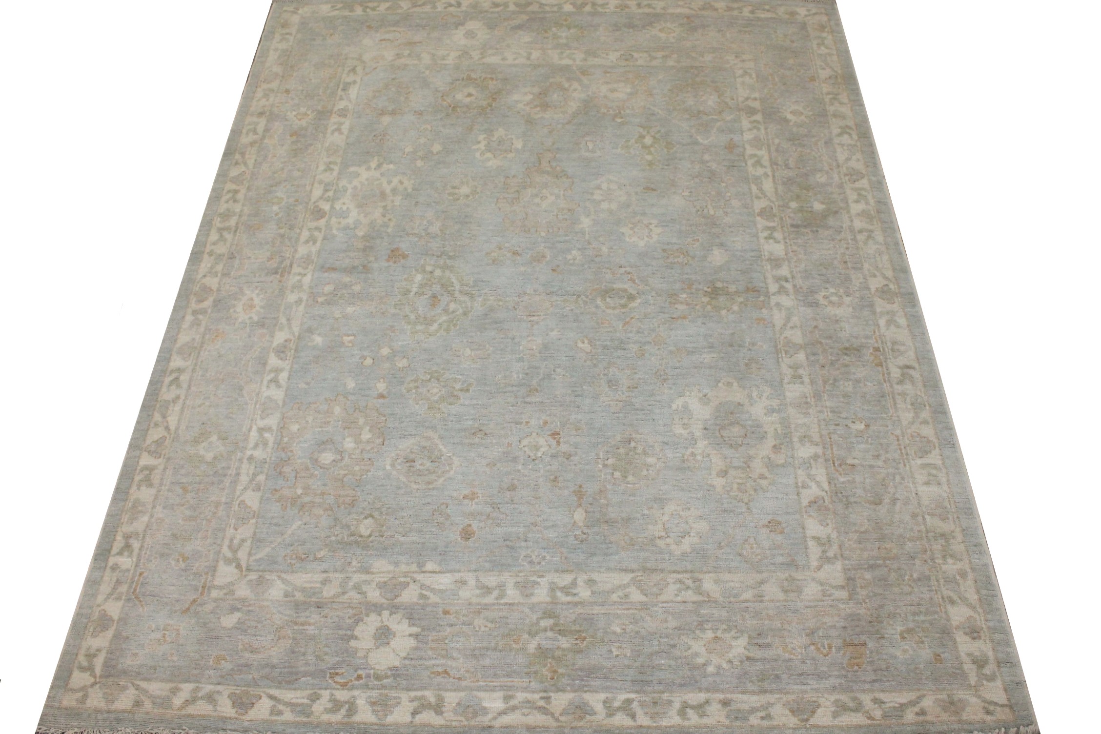 Oushak Rugs Nizam 028791 Lt. Blue - Blue & Lt. Grey - Grey Hand Knotted Rug