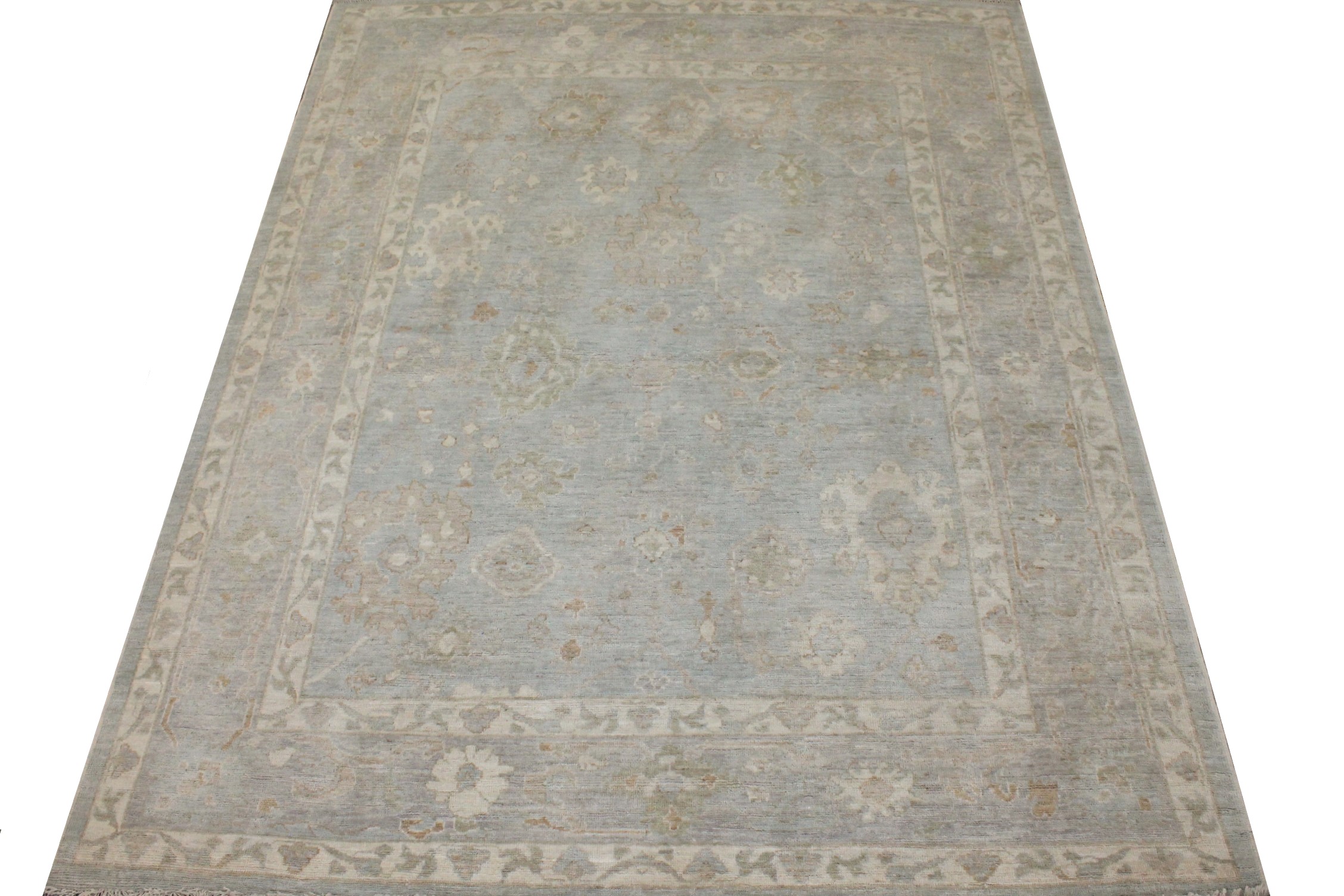 Oushak Rugs Nizam 028791 Lt. Blue - Blue & Lt. Grey - Grey Hand Knotted Rug