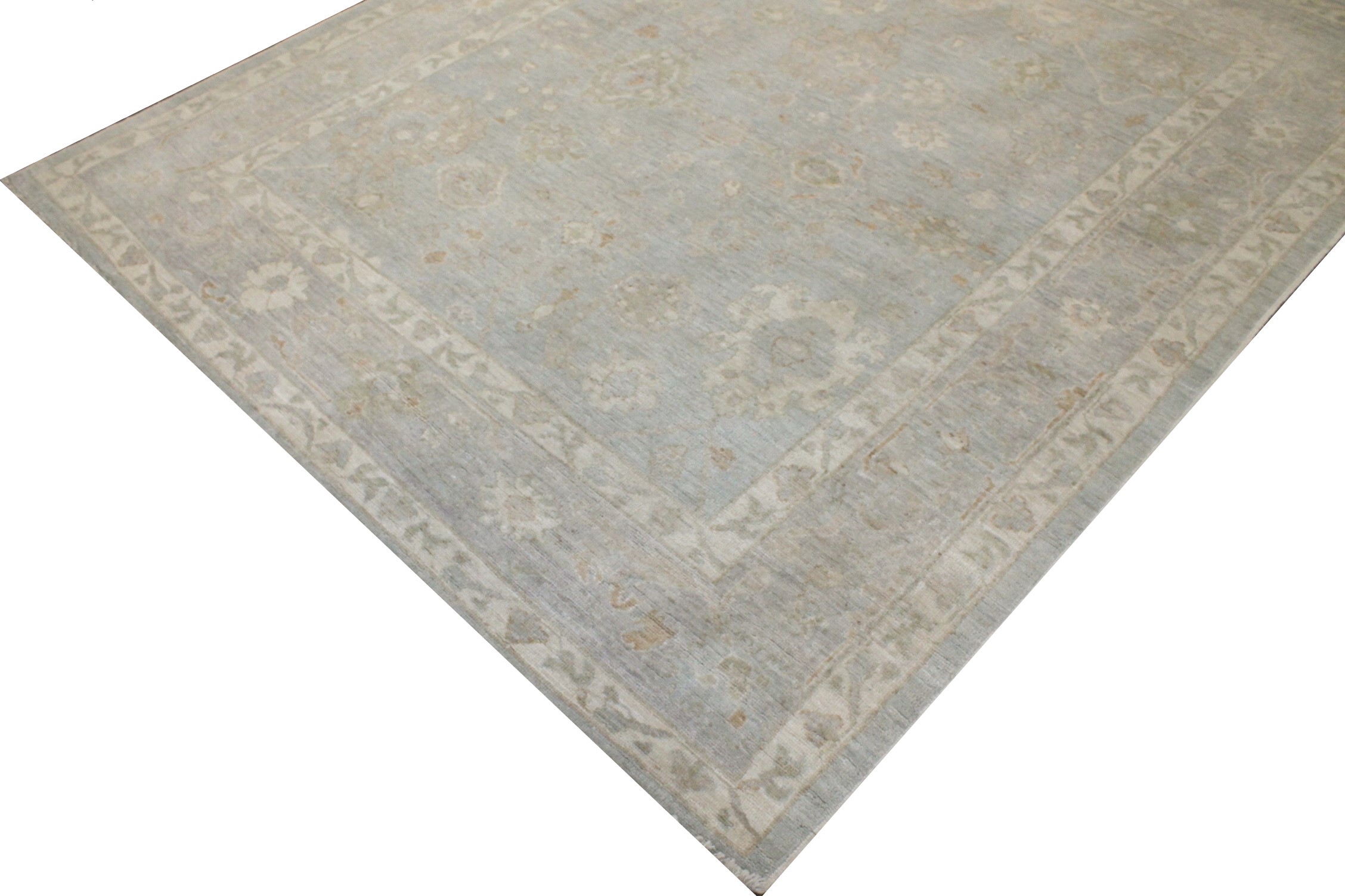 Oushak Rugs Nizam 028791 Lt. Blue - Blue & Lt. Grey - Grey Hand Knotted Rug