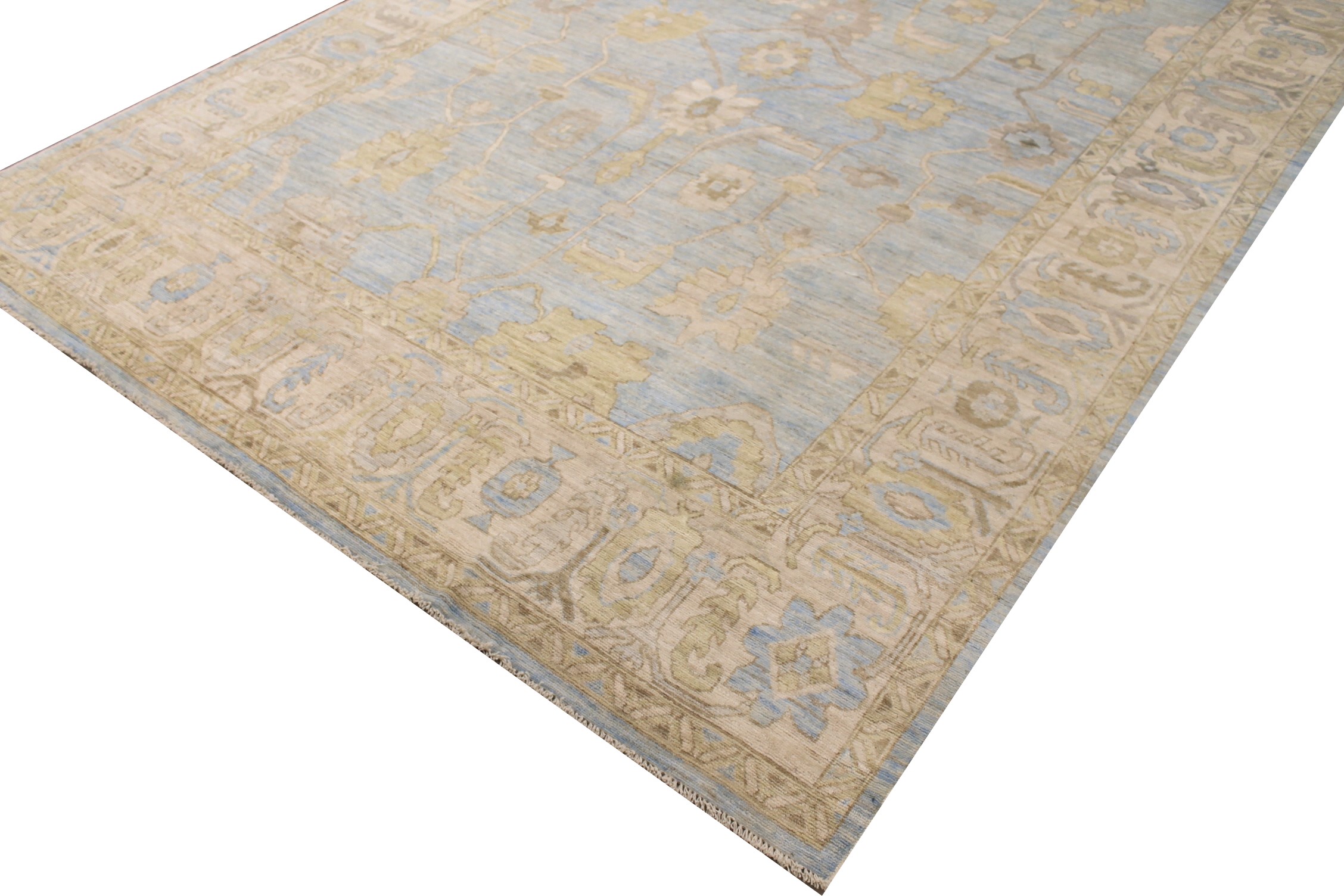 Oushak Rugs Nizam 028107 Lt. Blue - Blue & Ivory - Beige Hand Knotted Rug