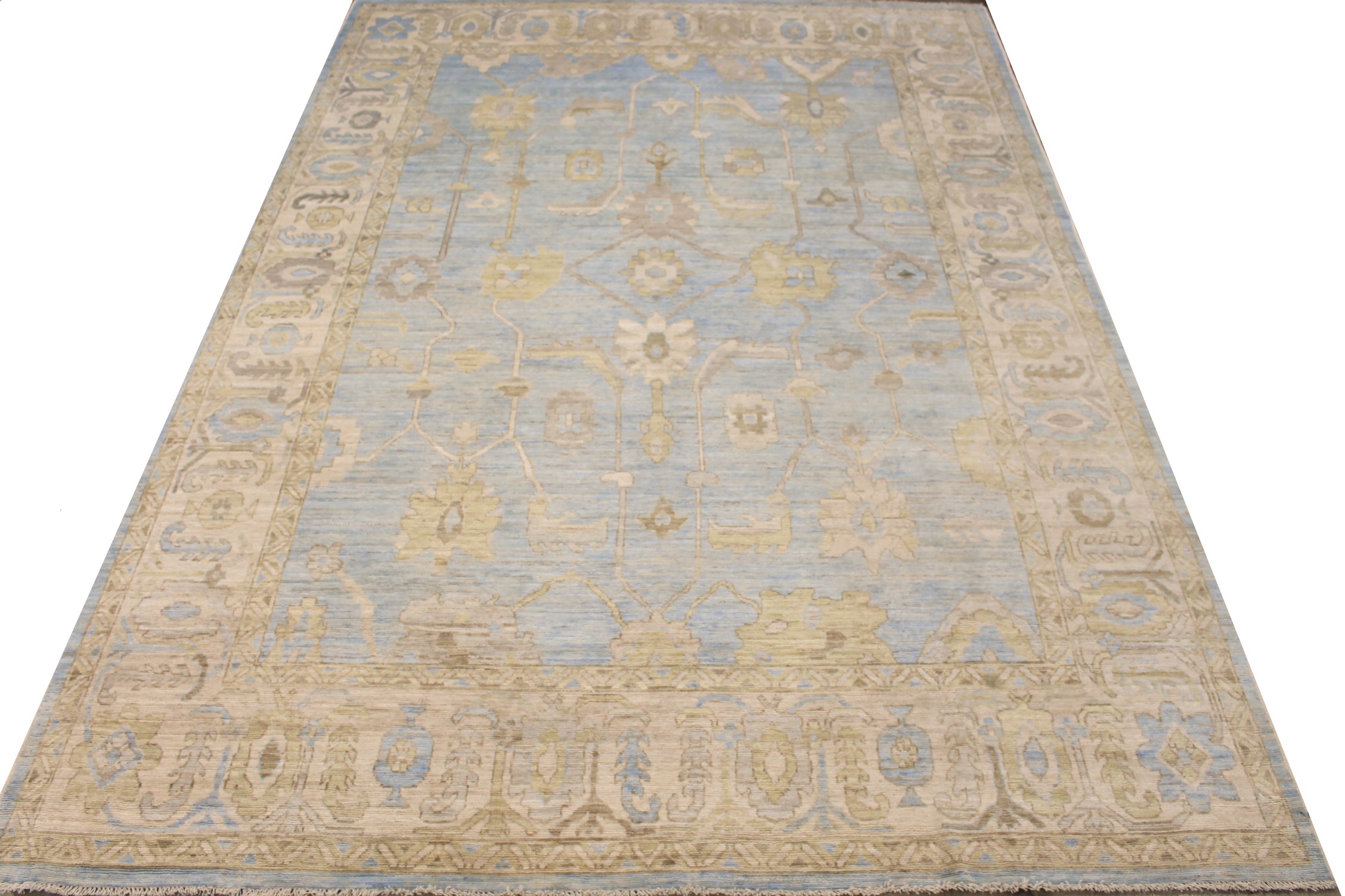 Oushak Rugs Nizam 028107 Lt. Blue - Blue & Ivory - Beige Hand Knotted Rug