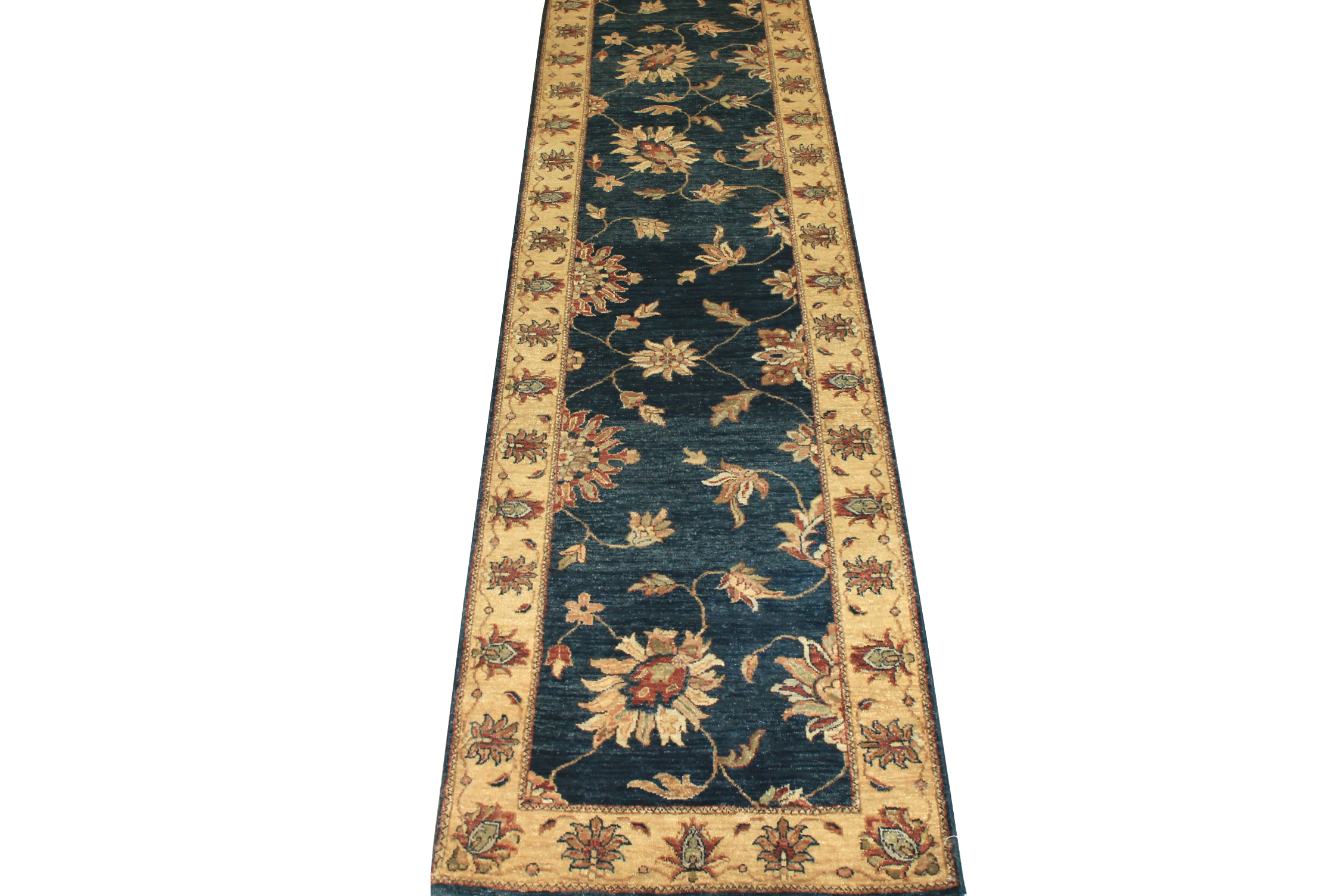 Clearance & Discount Rugs Traditional Hand Knotted Runner 5557 Medium Blue - Navy & Lt. Gold - Gold Hand Knotted Rug