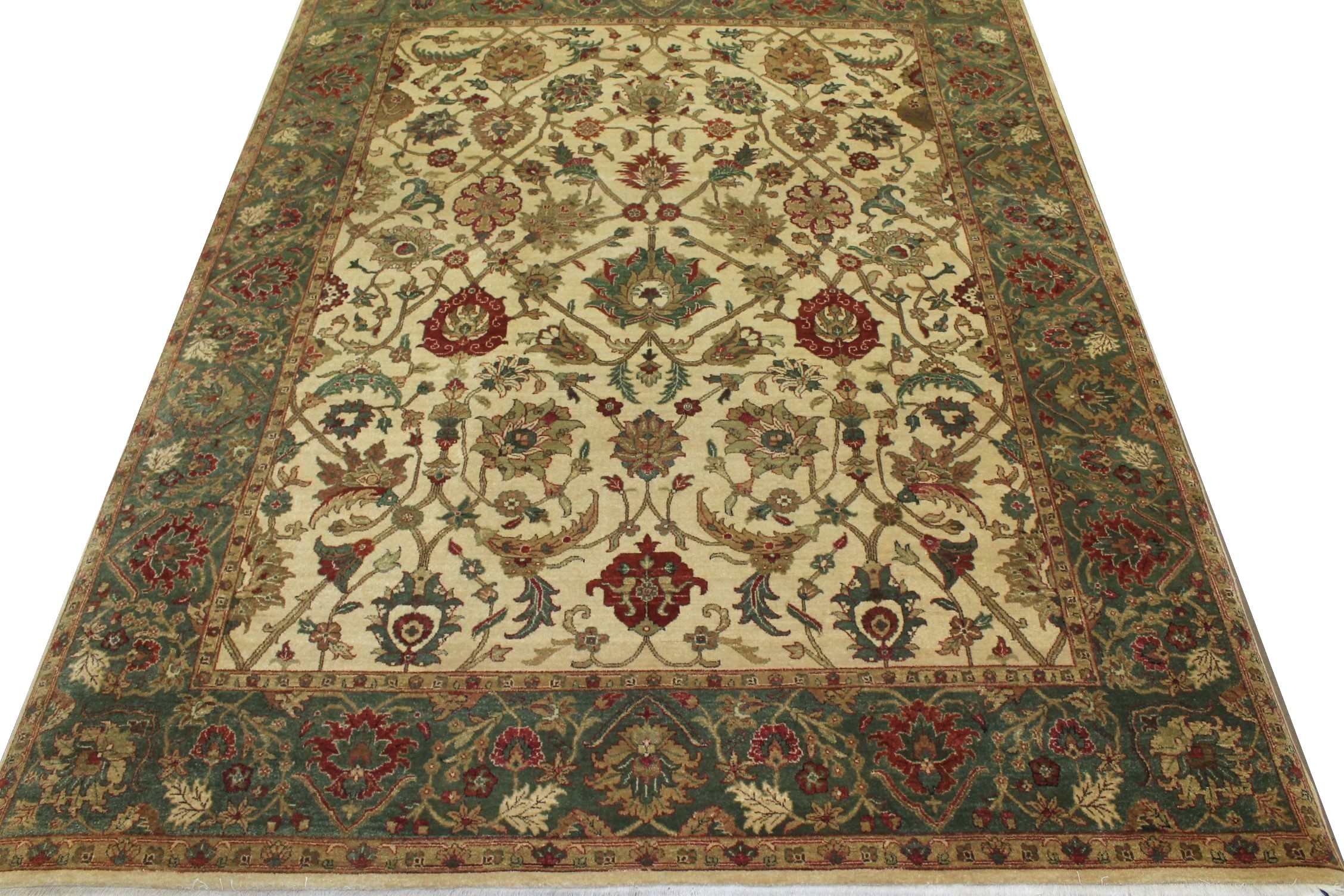 Clearance & Discount Rugs Traditional Hand Knotted Rug 5991 Ivory - Beige & Green Hand Knotted Rug