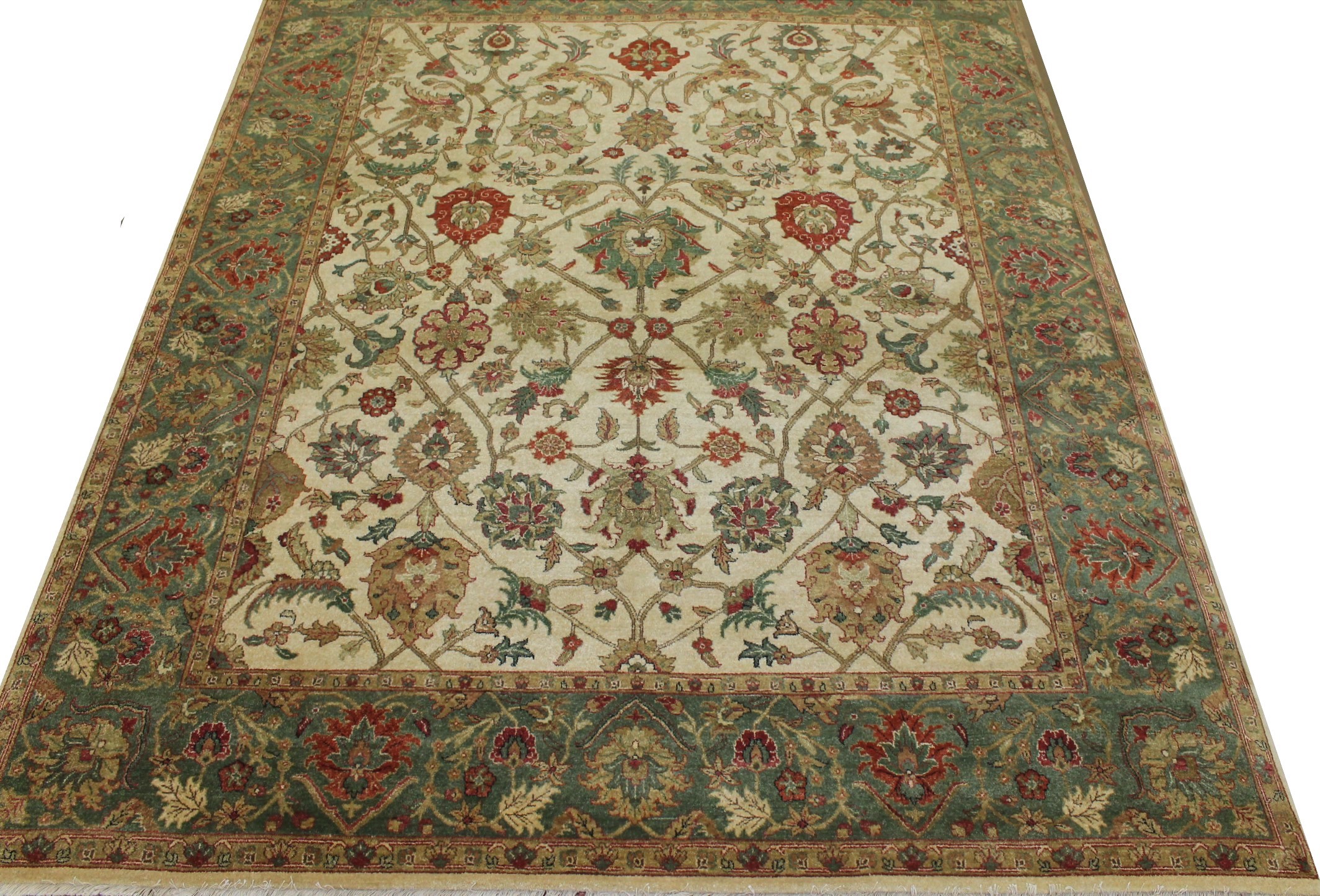 Clearance & Discount Rugs Traditional Hand Knotted Rug 5991 Ivory - Beige & Green Hand Knotted Rug