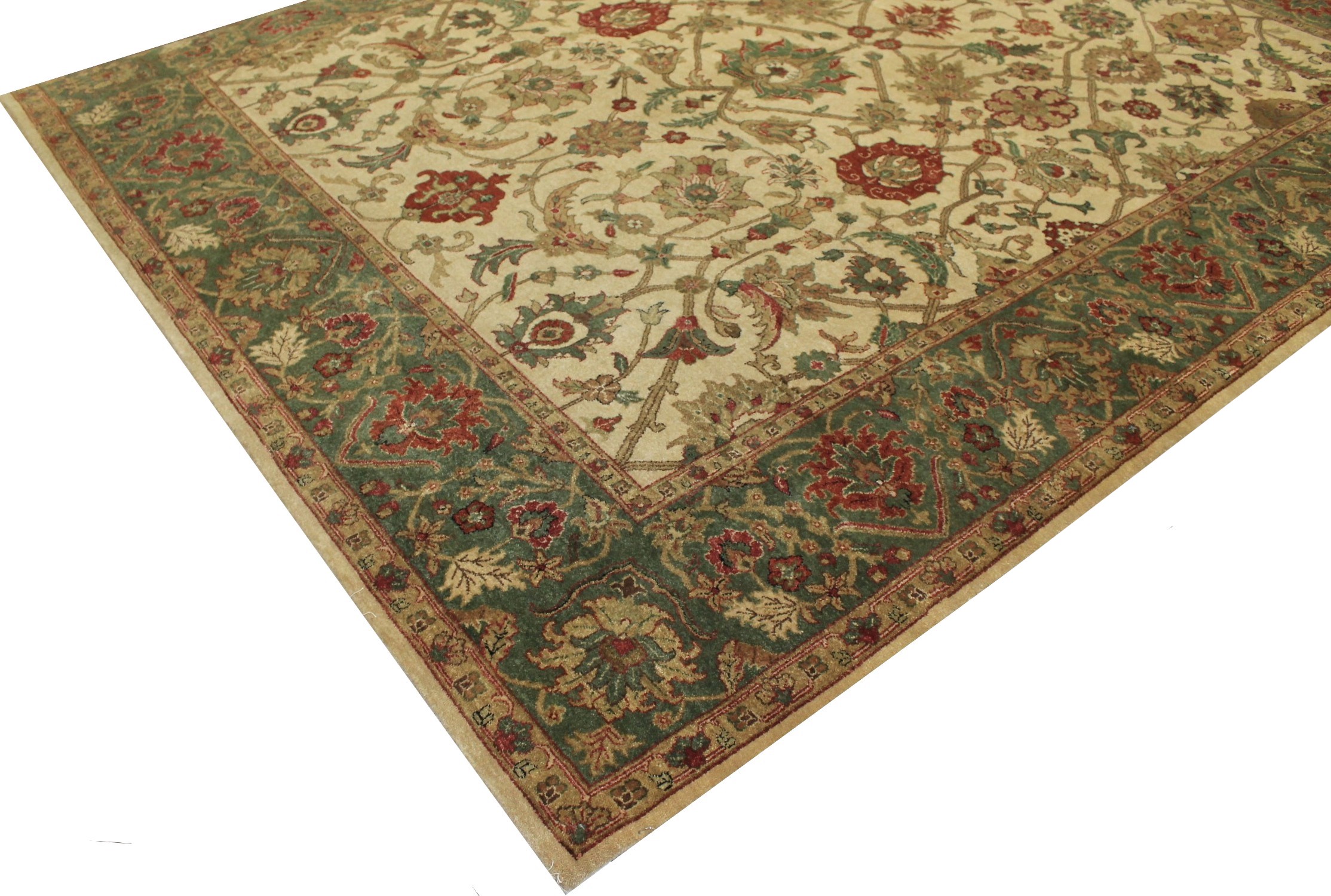 Clearance & Discount Rugs Traditional Hand Knotted Rug 5991 Ivory - Beige & Green Hand Knotted Rug