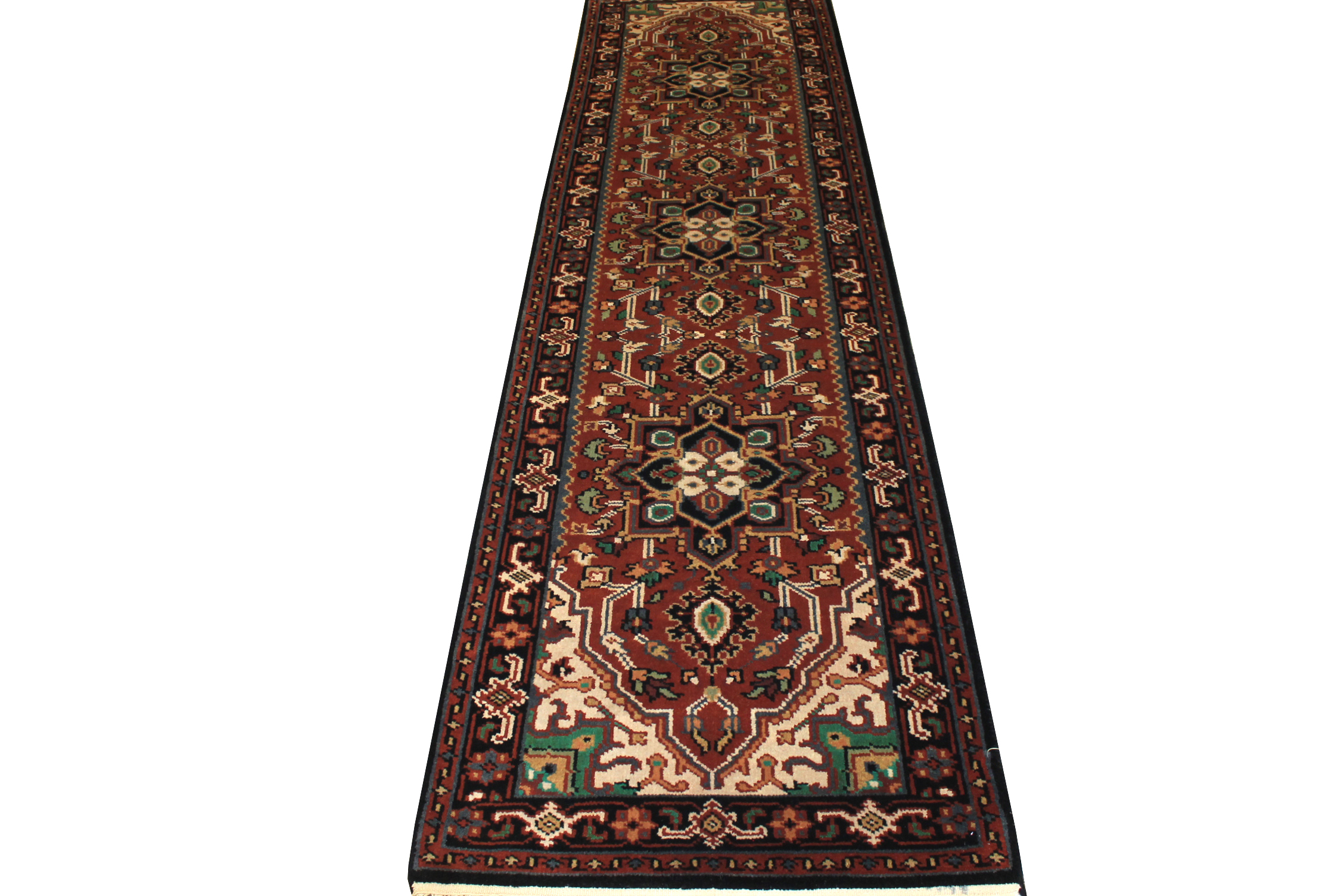 Clearance & Discount Rugs Heriz/Serapi Style Runner 7541 Rust - Orange & Medium Blue - Navy Hand Knotted Rug