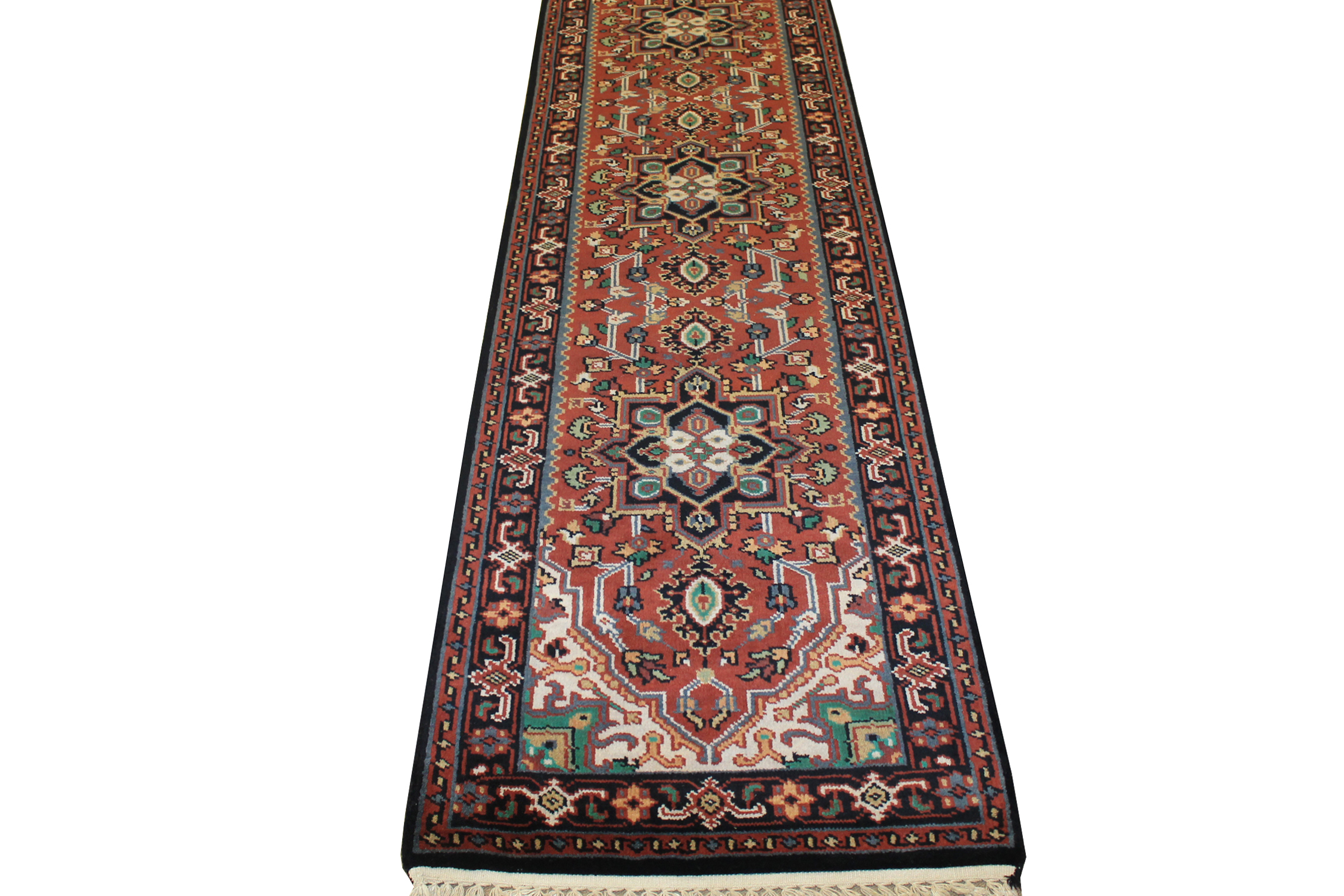 Clearance & Discount Rugs Heriz/Serapi Style Runner 7541 Rust - Orange & Medium Blue - Navy Hand Knotted Rug