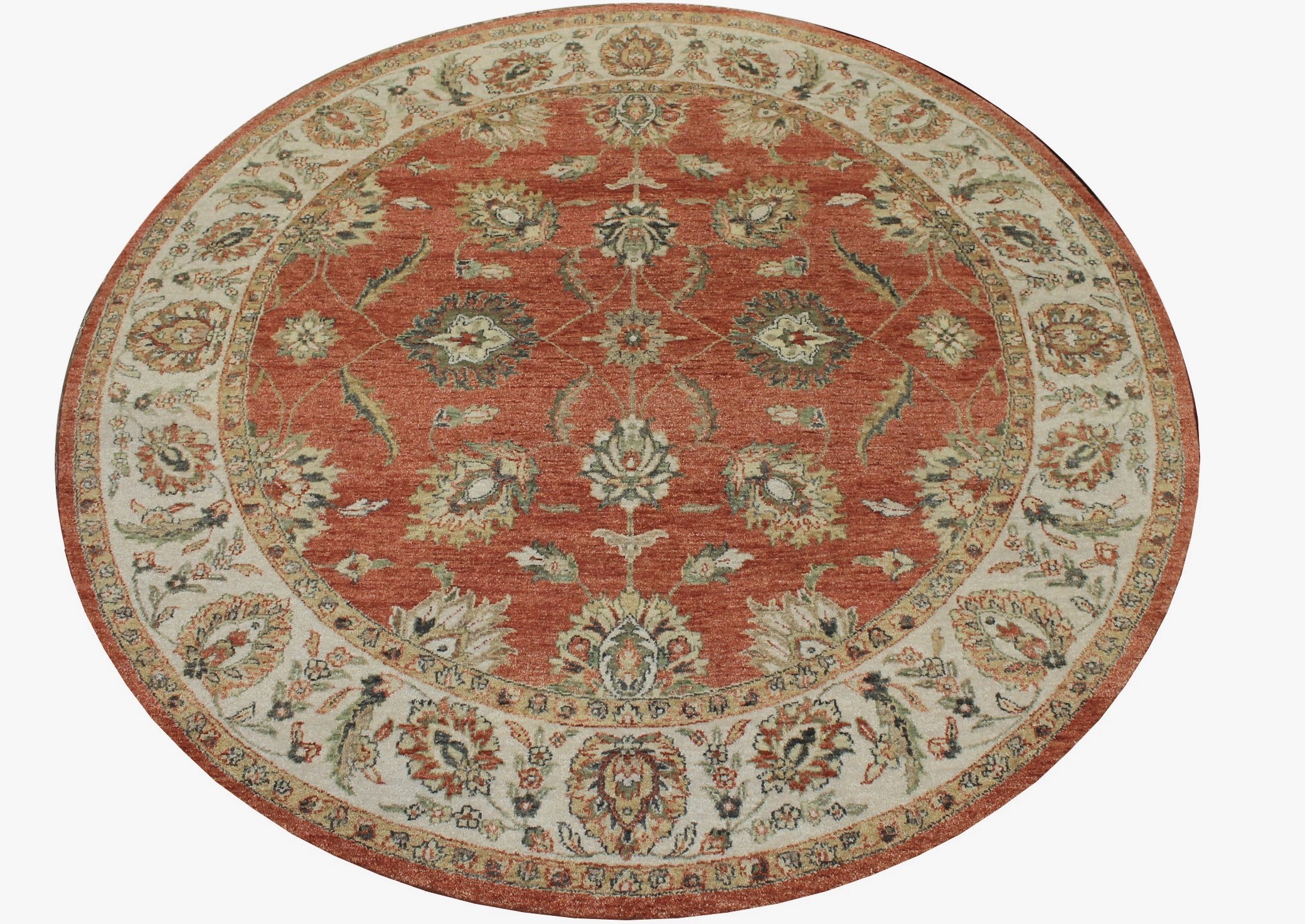 Clearance & Discount Rugs Hand Knotted Wool Round Rug 8232 Rust - Orange & Ivory - Beige Hand Knotted Rug