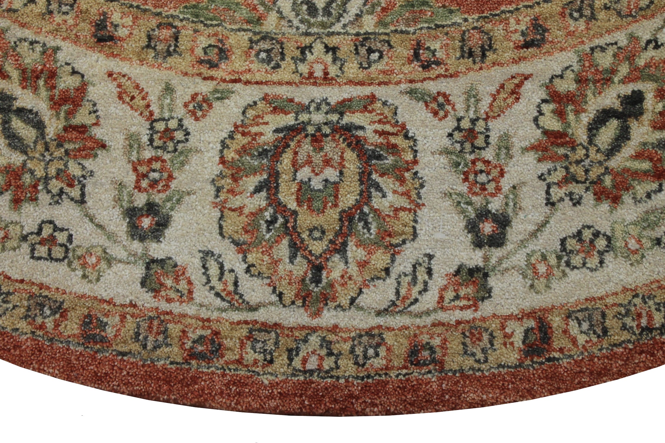 Clearance & Discount Rugs Hand Knotted Wool Round Rug 8232 Rust - Orange & Ivory - Beige Hand Knotted Rug