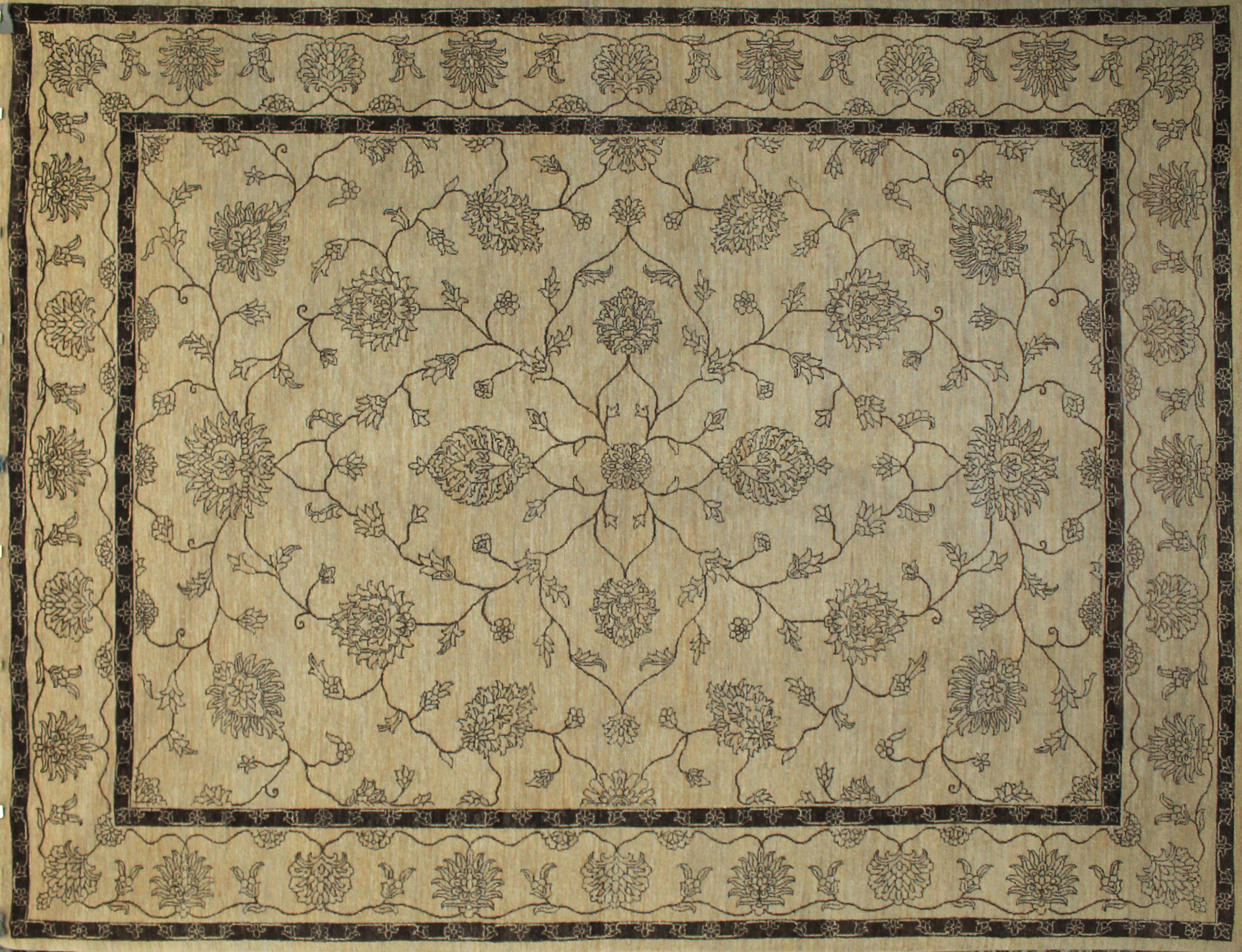 Clearance & Discount Rugs Hand Knotted Wool Rug 9222 Ivory - Beige & Lt. Brown - Chocolate Hand Knotted Rug