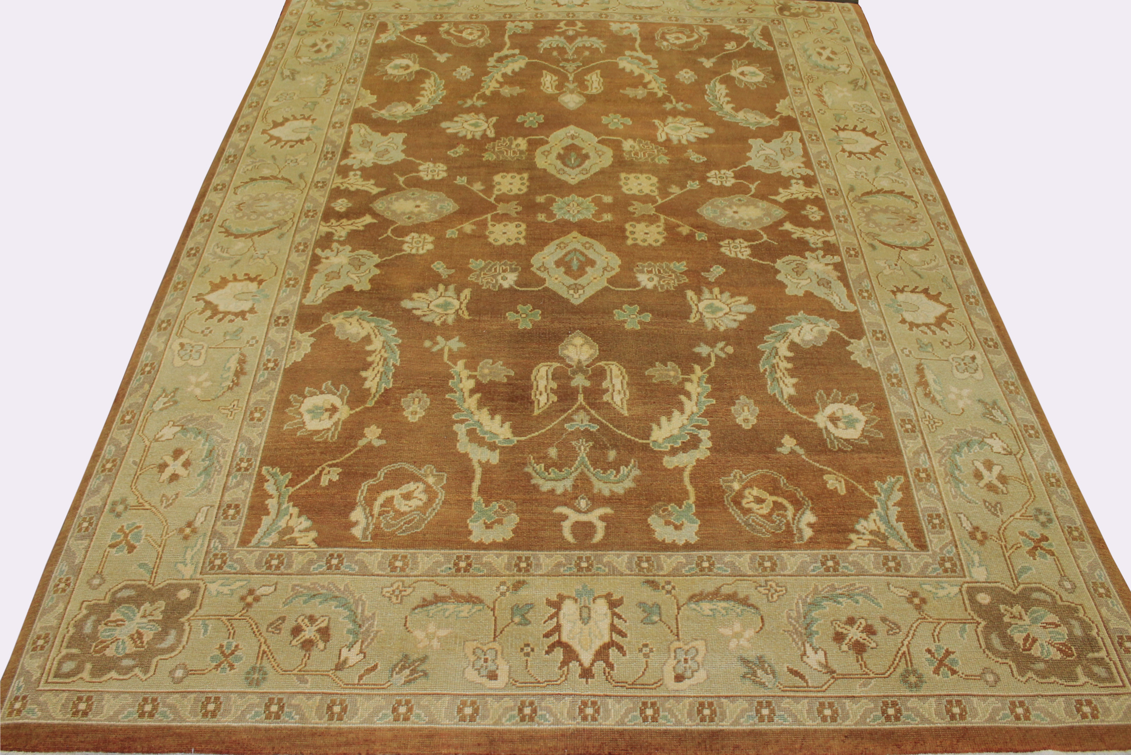 Clearance & Discount Rugs Oushak Hand Knotted Wool Area Rug 10020 Rust - Orange & Lt. Gold - Gold Hand Knotted Rug