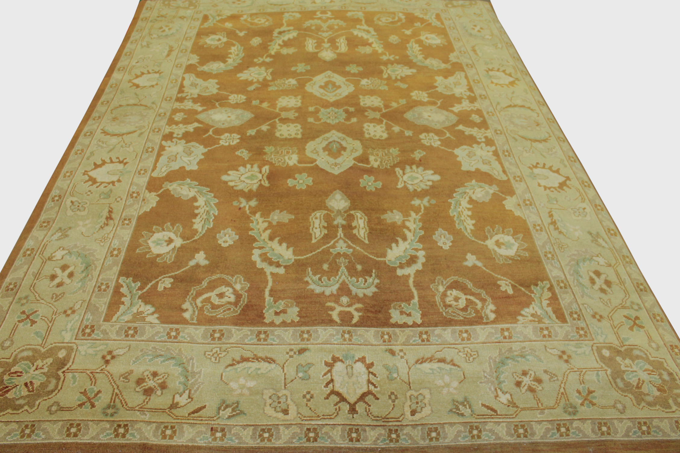 Clearance & Discount Rugs Oushak Hand Knotted Wool Area Rug 10020 Rust - Orange & Lt. Gold - Gold Hand Knotted Rug