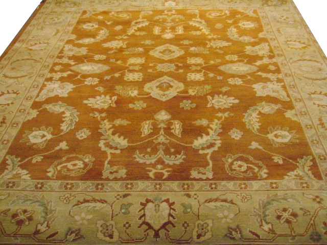 Clearance & Discount Rugs Oushak Hand Knotted Wool Area Rug 10020 Rust - Orange & Lt. Gold - Gold Hand Knotted Rug