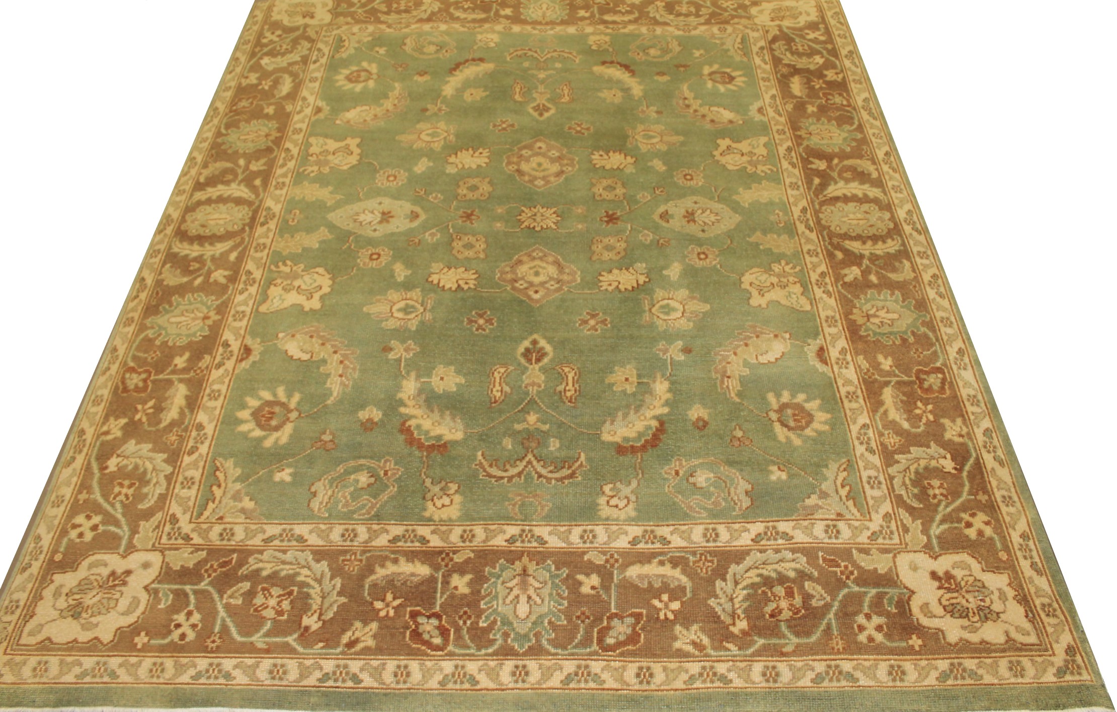 Clearance & Discount Rugs Oushak Hand Knotted Wool Area Rug 10088 Green & Lt. Brown - Chocolate Hand Knotted Rug