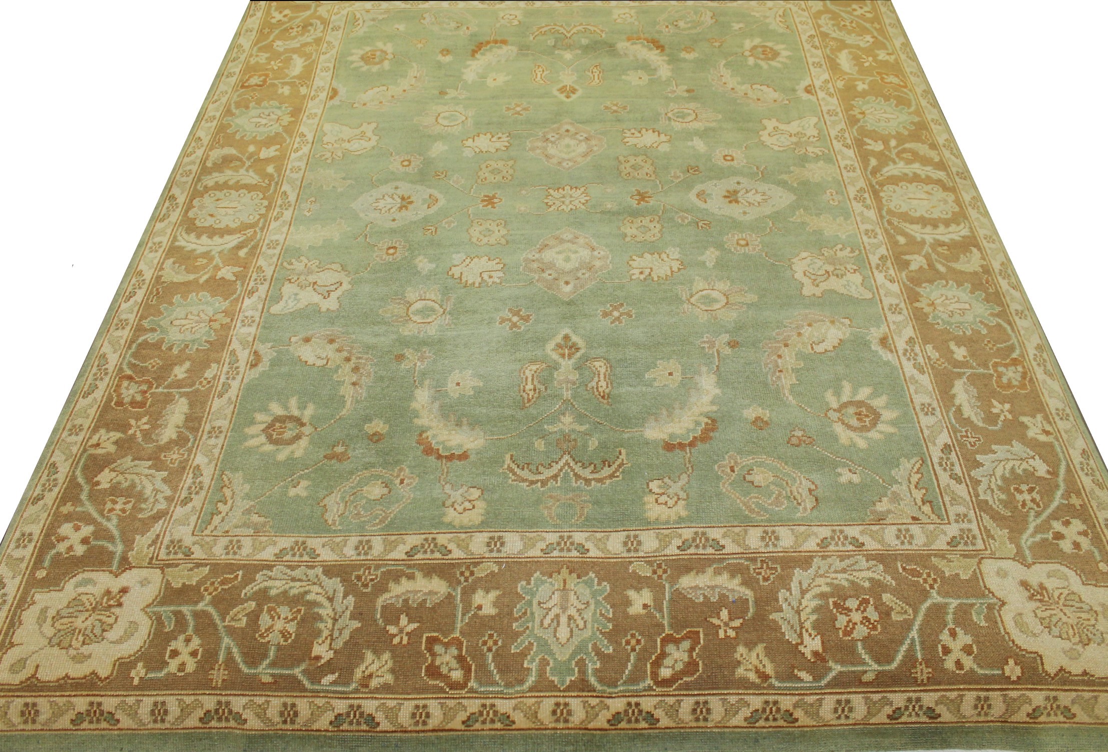 Clearance & Discount Rugs Oushak Hand Knotted Wool Area Rug 10088 Green & Lt. Brown - Chocolate Hand Knotted Rug