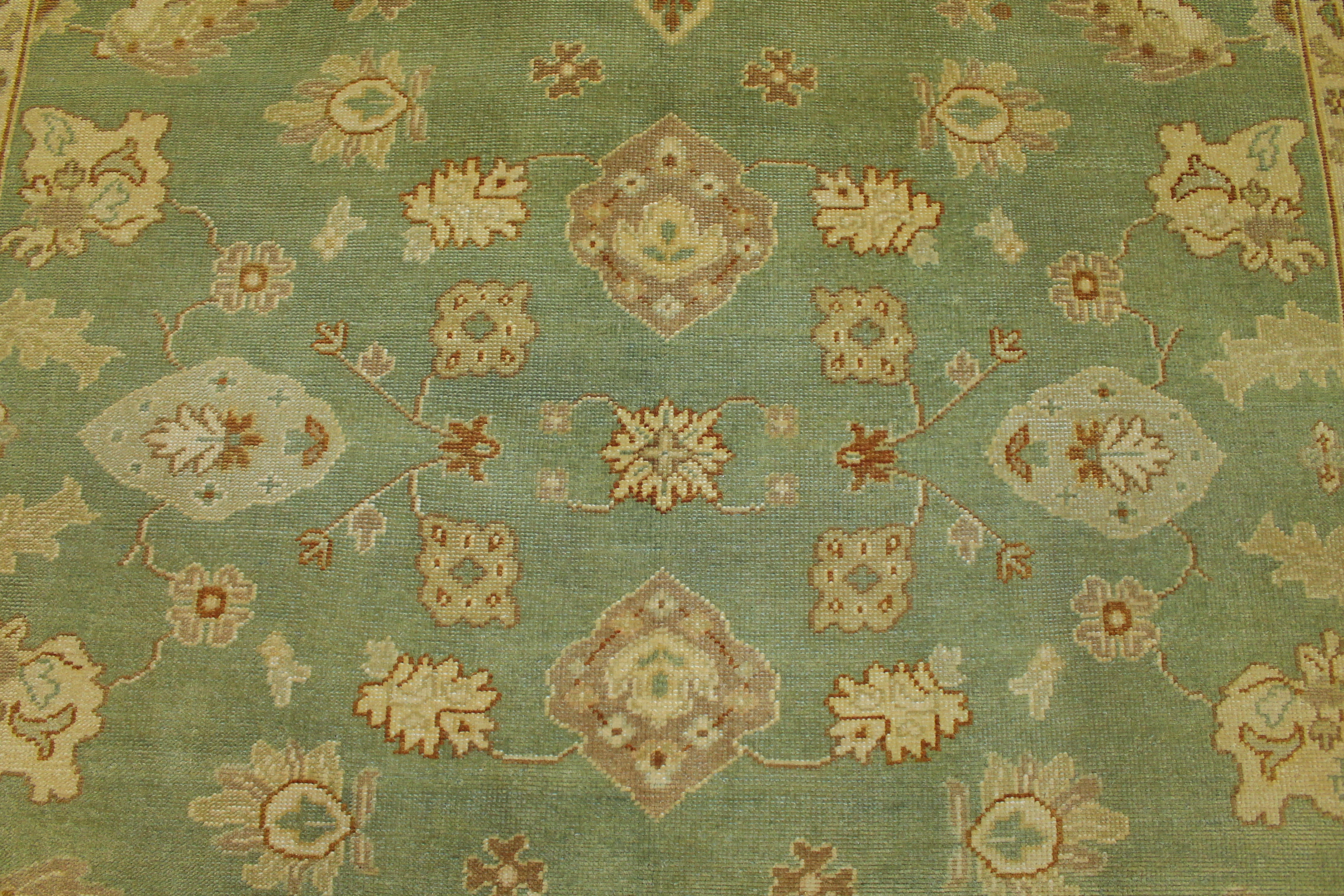 Clearance & Discount Rugs Oushak Hand Knotted Wool Area Rug 10088 Green & Lt. Brown - Chocolate Hand Knotted Rug