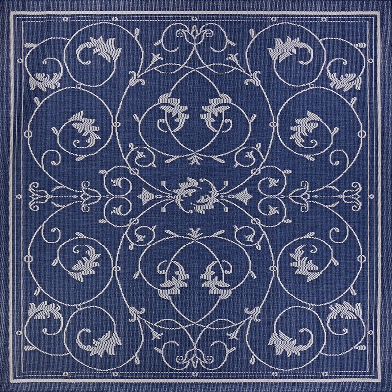 Round, Octagon & Square Rugs Recife 1583/6500 Veranda  Ivory-Indigo Medium Blue - Navy & Ivory - Beige Machine Made Rug