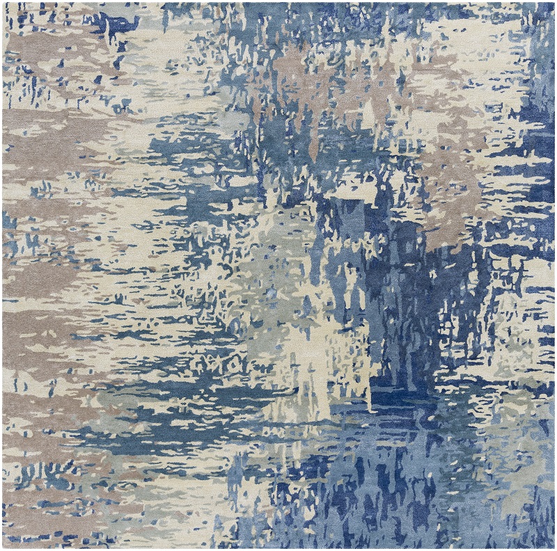 Octagon, Square & Round Rugs Banshee BAN-3342 Medium Blue - Navy & Lt. Grey - Grey Hand Tufted Rug