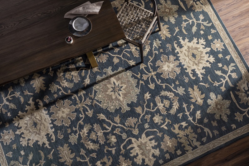 Octagon, Square & Round Rugs Caesar CAE-1154 Medium Blue - Navy & Lt. Grey - Grey Hand Tufted Rug