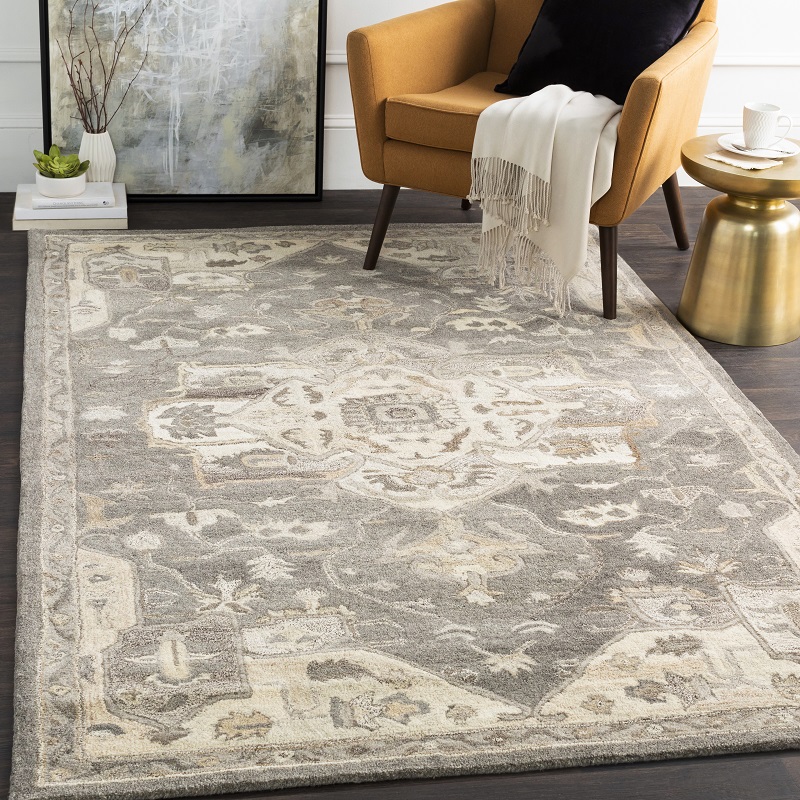 Octagon, Square & Round Rugs Caesar CAE-1196 Lt. Grey - Grey Hand Tufted Rug