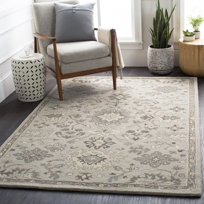 Octagon, Square & Round Rugs Caesar CAE-1197 Lt. Grey - Grey Hand Tufted Rug