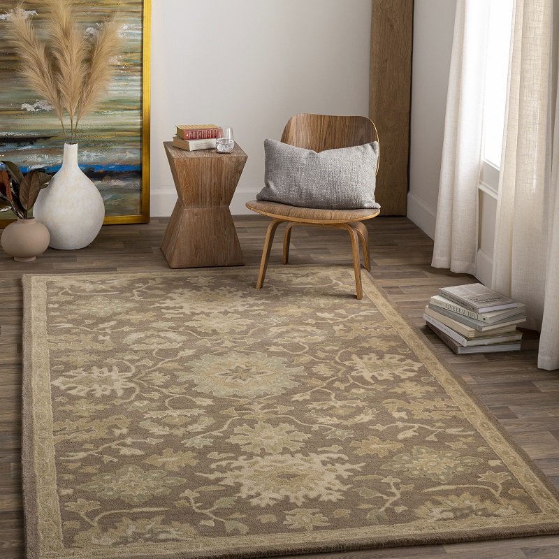 Octagon, Square & Round Rugs Caesar CAE-1149 Lt. Brown - Chocolate & Lt. Grey - Grey Hand Tufted Rug