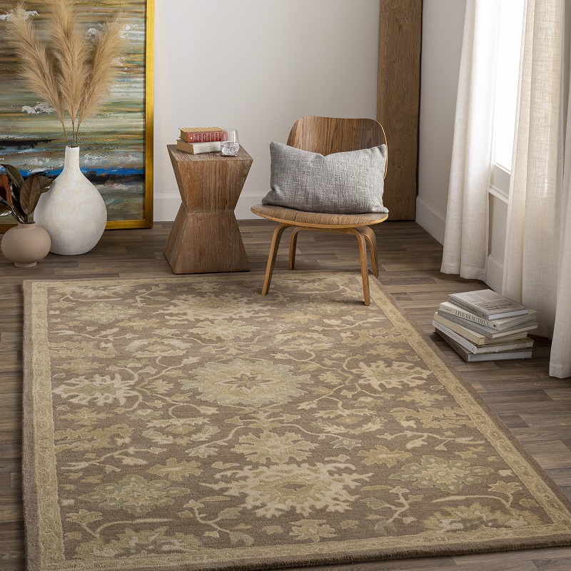 Round, Octagon & Square Rugs Caesar CAE-1149 Lt. Brown - Chocolate & Lt. Grey - Grey Hand Tufted Rug