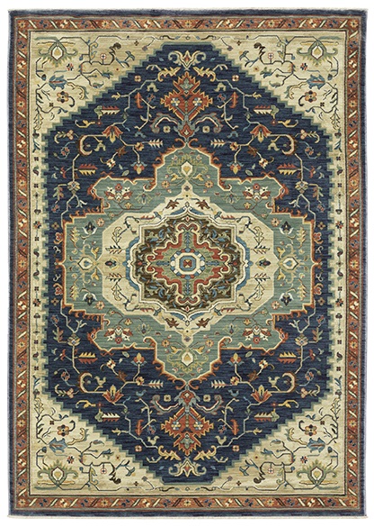 Traditional & Oriental Rugs Francesca FR09F Medium Blue - Navy & Camel - Taupe Machine Made Rug