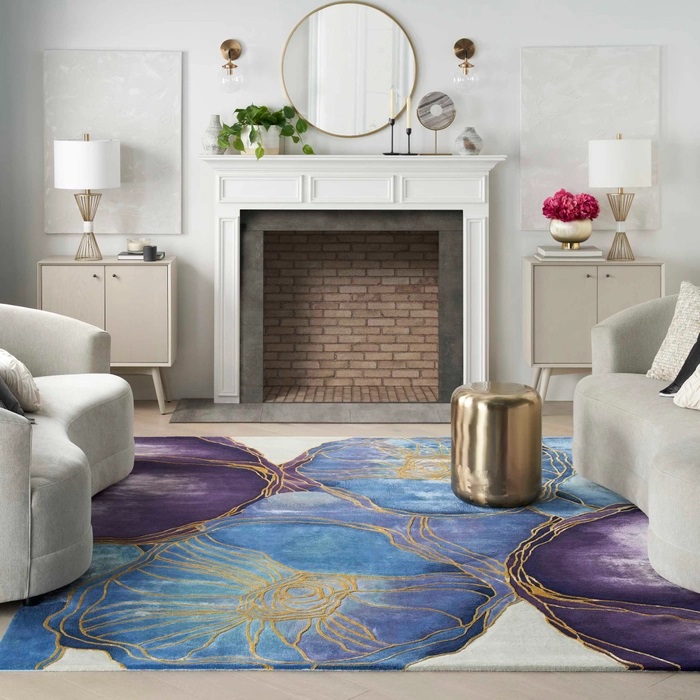 Contemporary Rugs & Transitional Rugs Prismatic PRS32 Medium Blue - Navy & Lt. Gold - Gold Hand Tufted Rug
