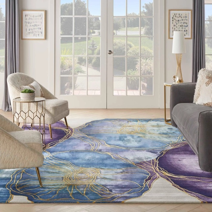 Contemporary Rugs & Transitional Rugs Prismatic PRS32 Medium Blue - Navy & Lt. Gold - Gold Hand Tufted Rug