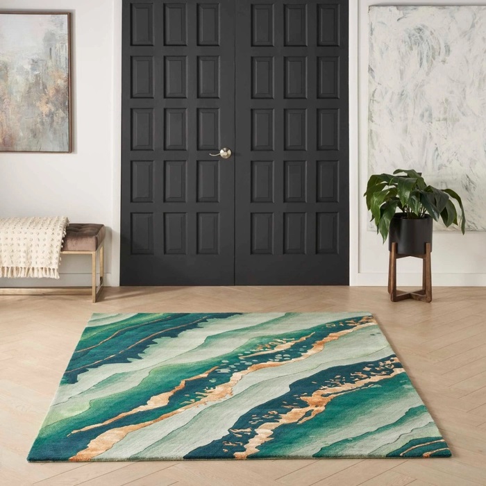 Contemporary Rugs & Transitional Rugs Prismatic PRS30 Green & Lt. Gold - Gold Hand Tufted Rug