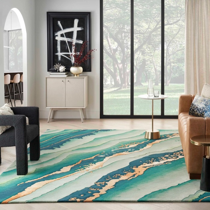 Contemporary Rugs & Transitional Rugs Prismatic PRS30 Green & Lt. Gold - Gold Hand Tufted Rug
