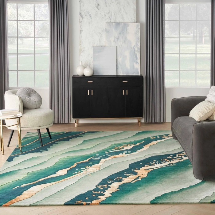 Contemporary Rugs & Transitional Rugs Prismatic PRS30 Green & Lt. Gold - Gold Hand Tufted Rug