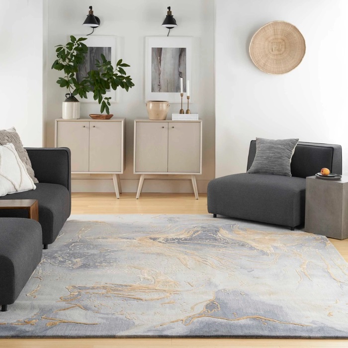 Contemporary Rugs & Transitional Rugs Prismatic PRS28 Lt. Grey - Grey & Lt. Gold - Gold Hand Tufted Rug
