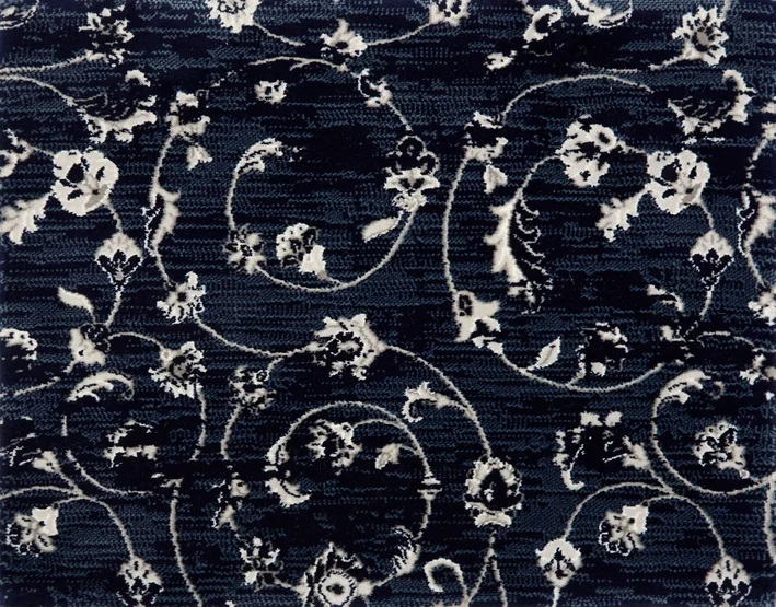 Custom Rugs, Runners & Rounds Floretta Night Black - Charcoal & Medium Blue - Navy Machine Made Rug